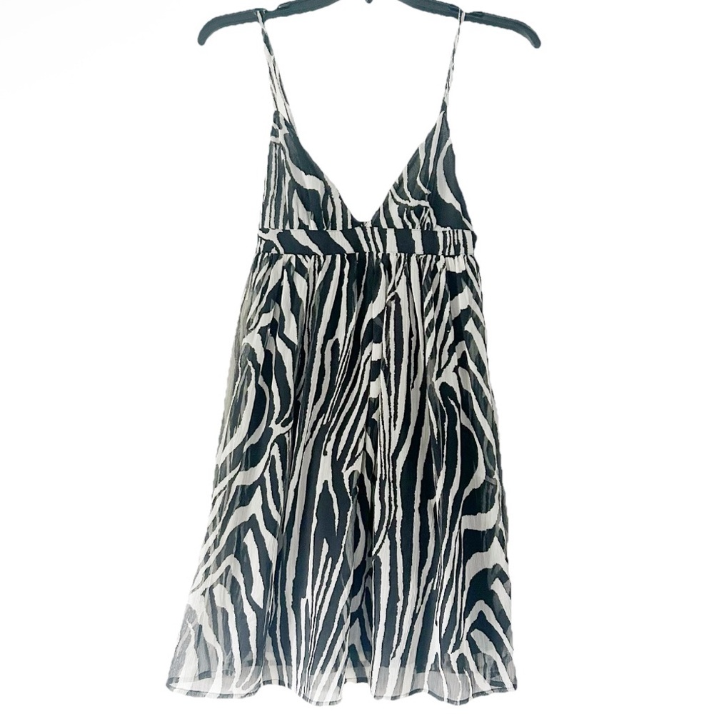 Zebra Print Black and White Dress Sundress Chiffon Summer Vacation Triangle Bust